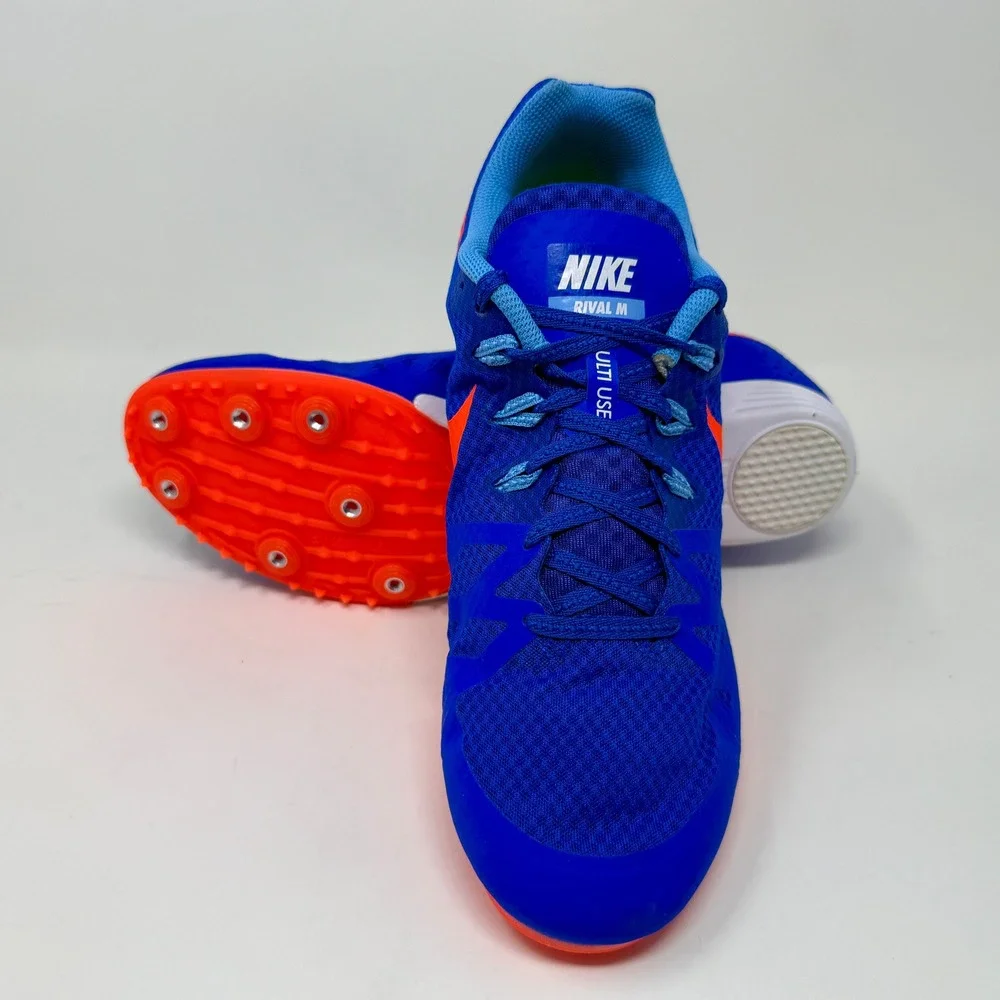 Nike Rival M8 Multi Use Racing Track Cleats with Spikes Blue Orange Mens Size 13
